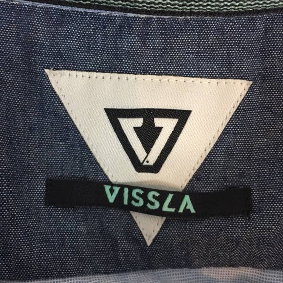 Vissla Button Down Shirt Mens Large Short Sleeve Blue Striped - Picture 8 of 12